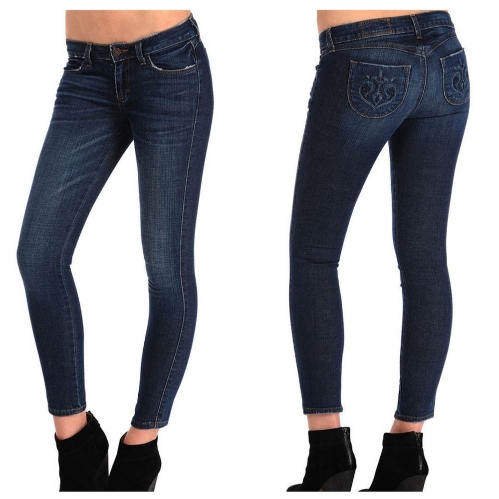 Retro Siwy Denim Hannah Contour Low Rise Slim Cropped Blue Skinny‎ Jeans Size 24